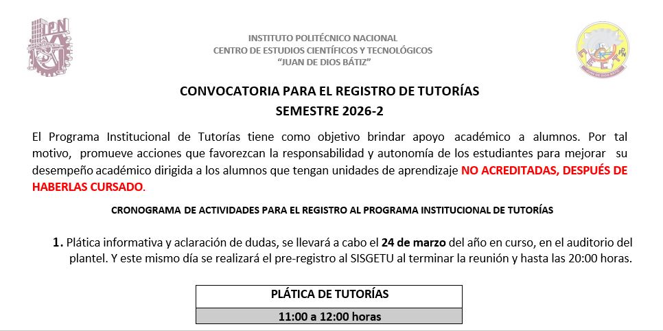 Convocatoria para el Registro de Tutorías 26-2