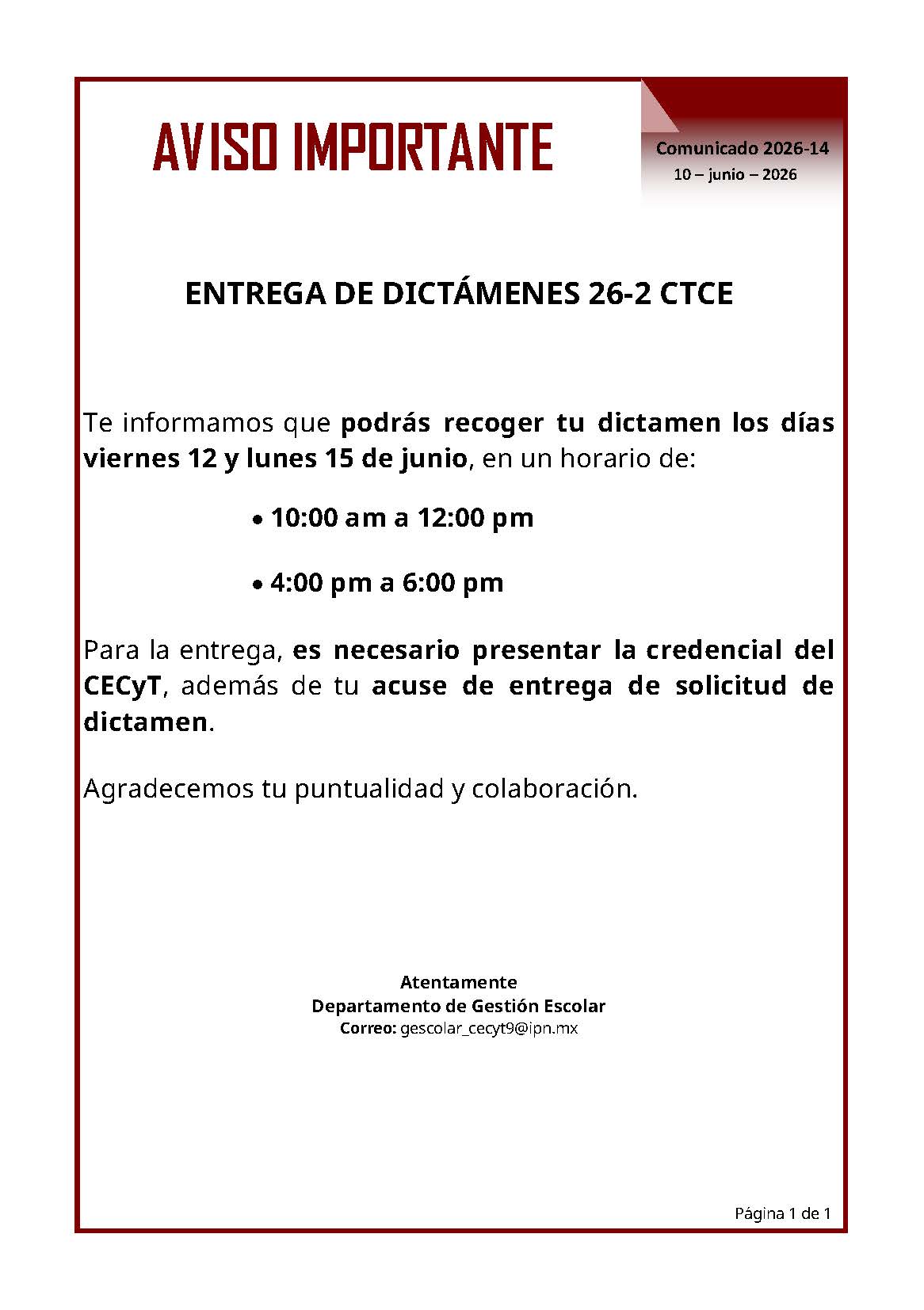 Entrega de Dictamen 26-2