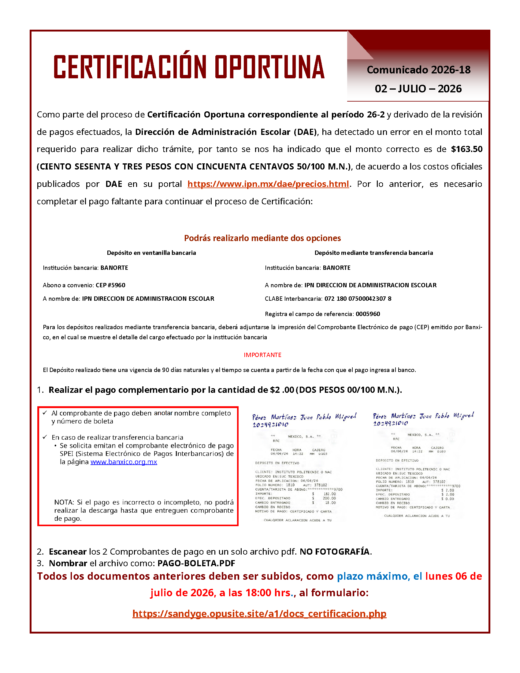 Certificación Oportuna 2do Aviso