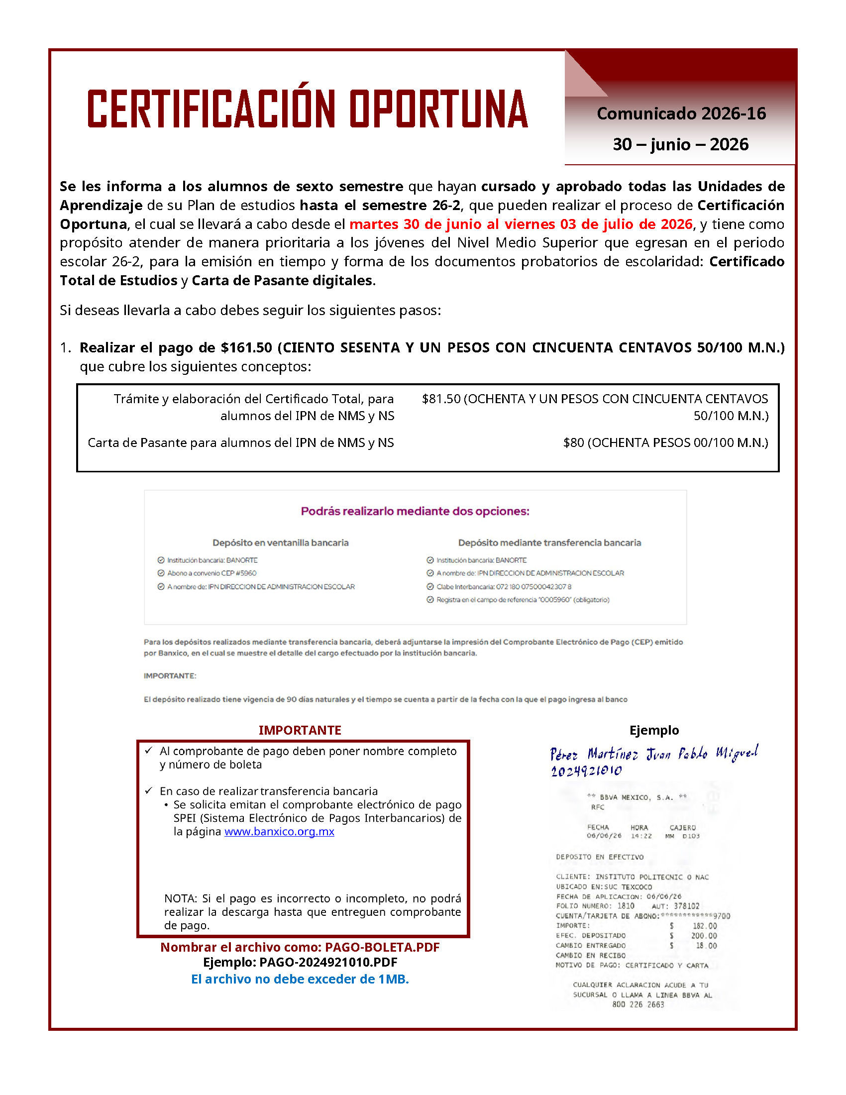 Certificación Oportuna Aviso 1