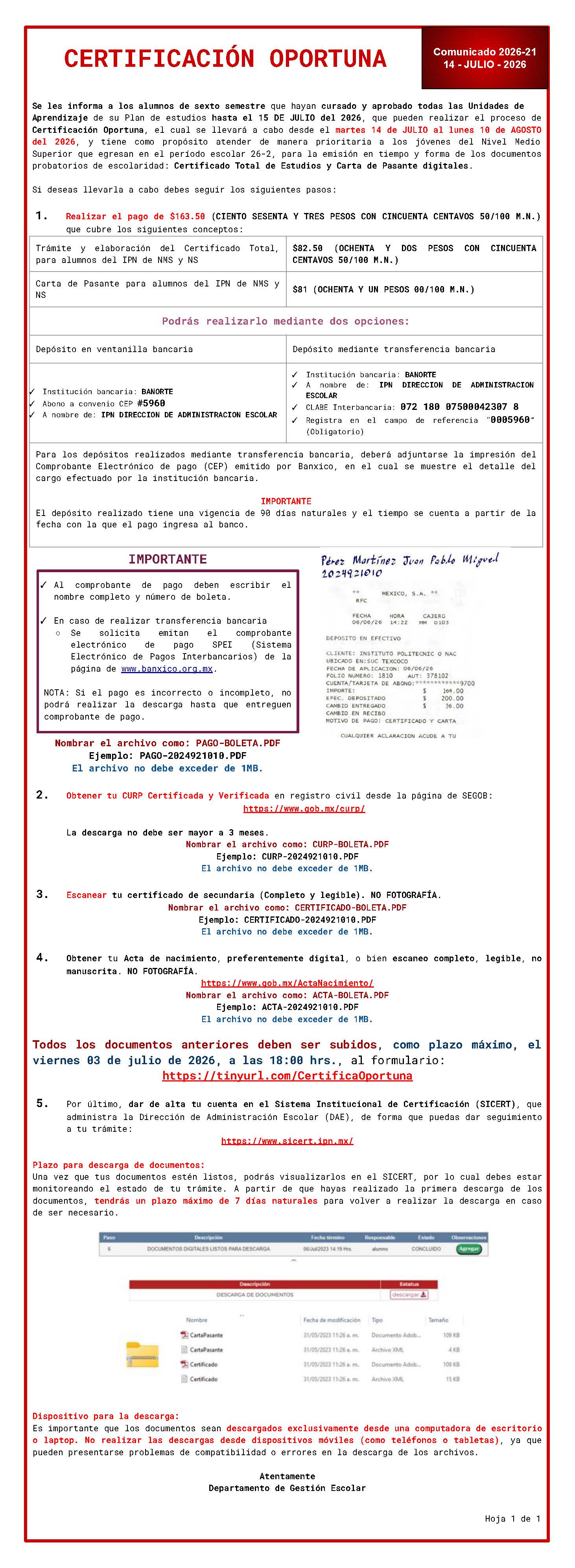 Certificación oportuna 2do aviso