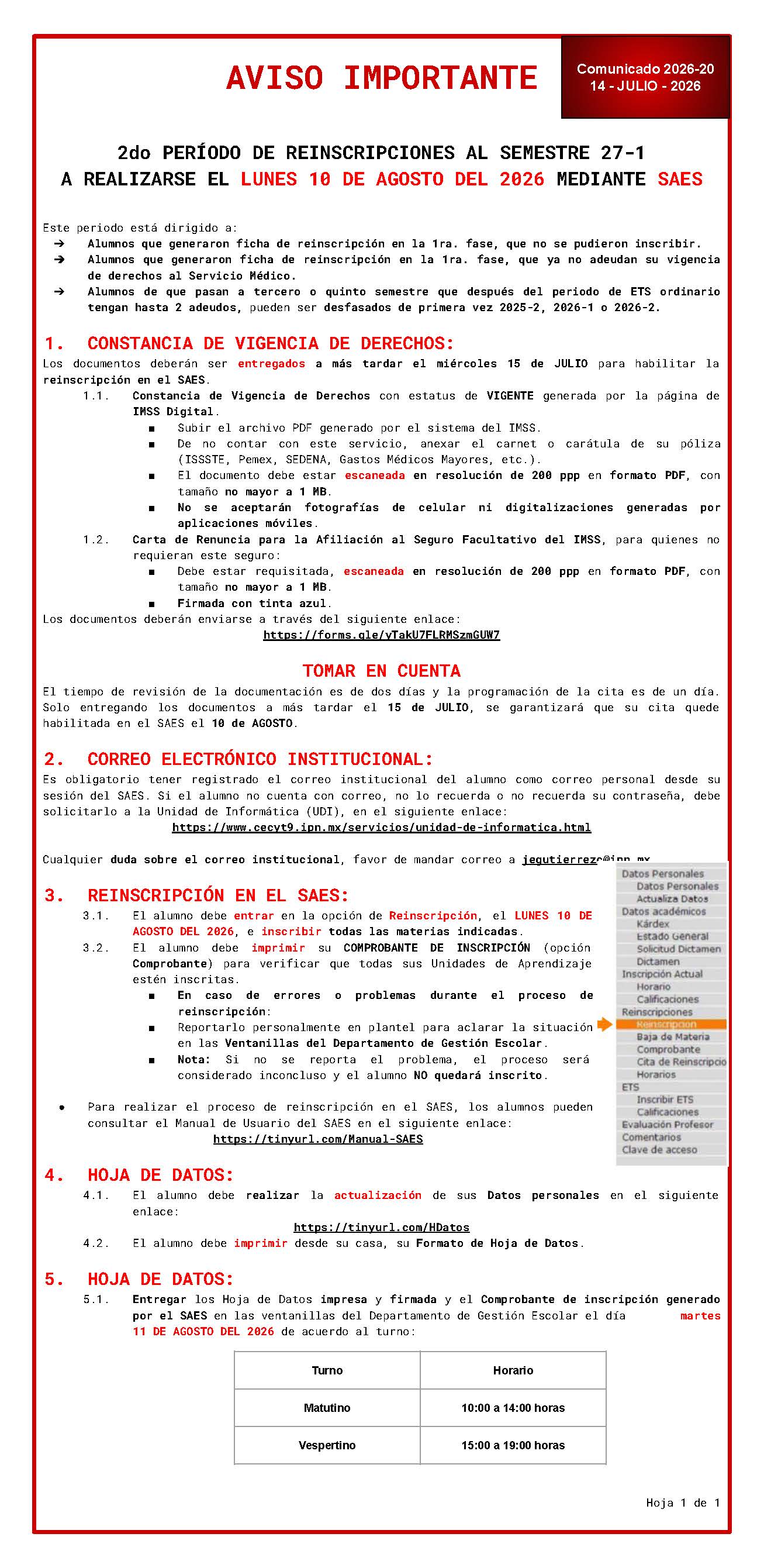 Reinscripción 2da fase al semestre 27-1